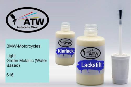 BMW-Motorcycles, Light Green Metallic (Water Based), 616: 20ml Lackstift + 20ml Klarlack - Set, von ATW Autoteile West.